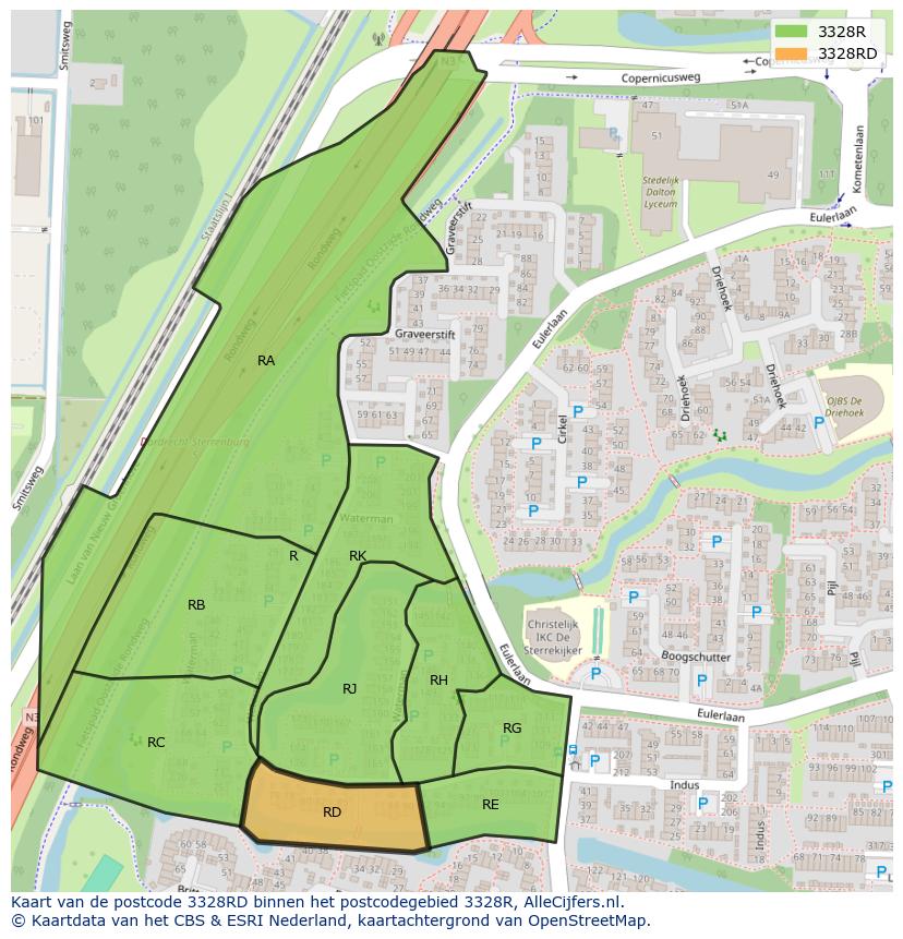 Afbeelding van het postcodegebied 3328 RD op de kaart.