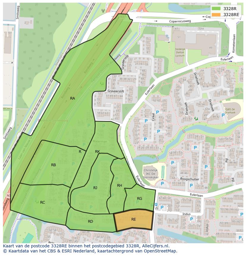 Afbeelding van het postcodegebied 3328 RE op de kaart.