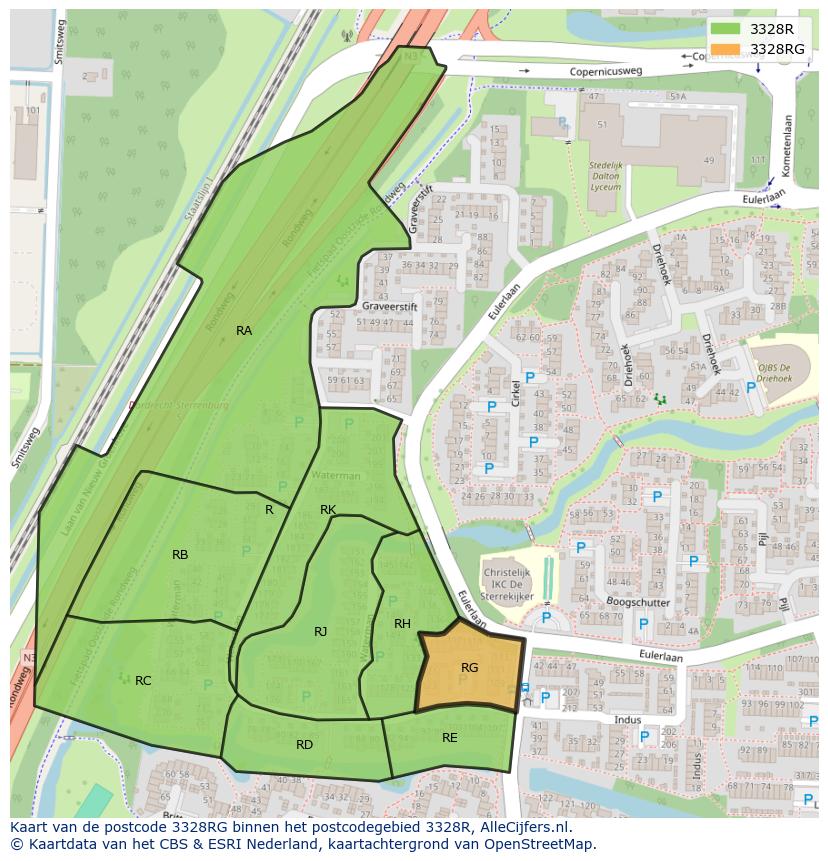 Afbeelding van het postcodegebied 3328 RG op de kaart.