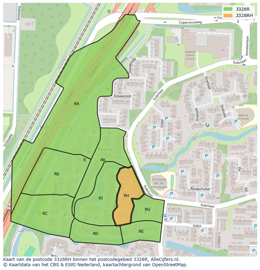 Afbeelding van het postcodegebied 3328 RH op de kaart.