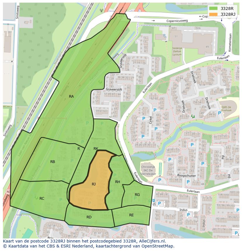 Afbeelding van het postcodegebied 3328 RJ op de kaart.