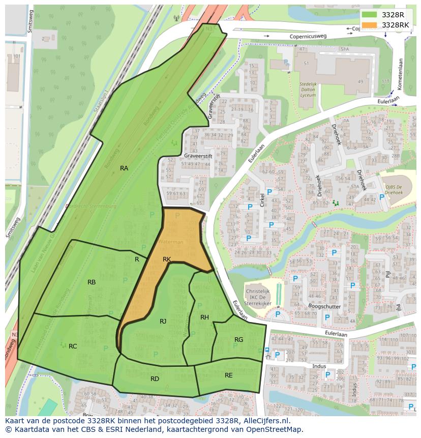 Afbeelding van het postcodegebied 3328 RK op de kaart.