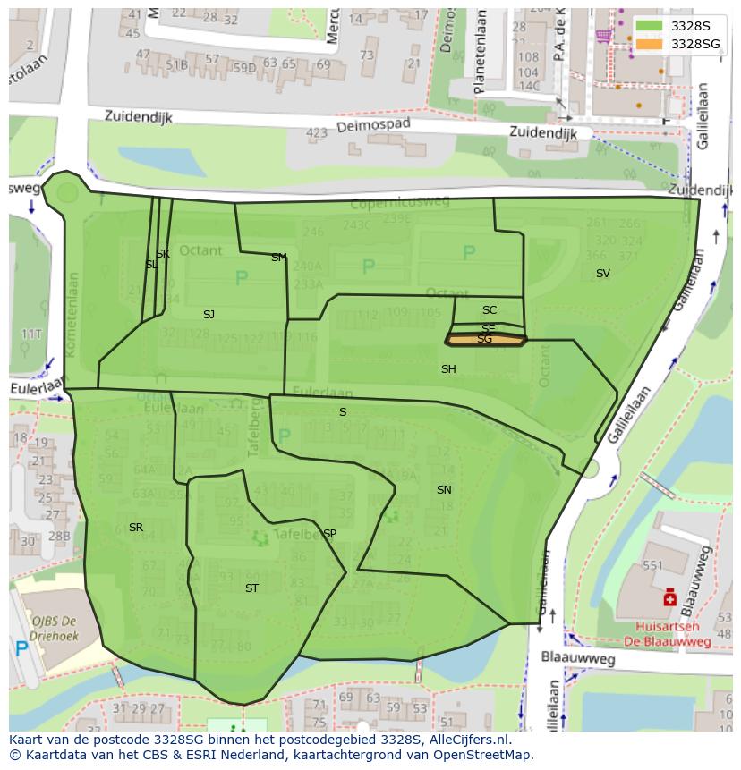 Afbeelding van het postcodegebied 3328 SG op de kaart.