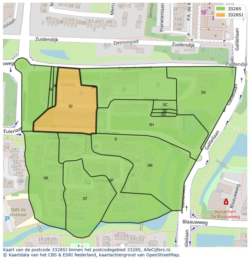 Afbeelding van het postcodegebied 3328 SJ op de kaart.