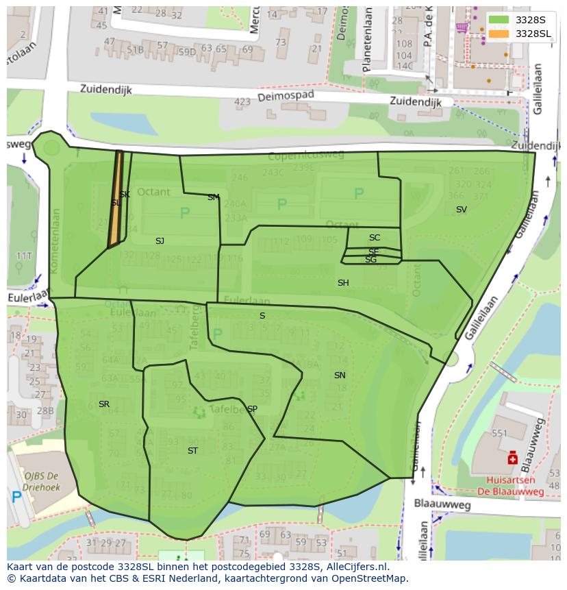 Afbeelding van het postcodegebied 3328 SL op de kaart.