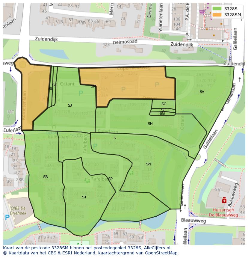 Afbeelding van het postcodegebied 3328 SM op de kaart.