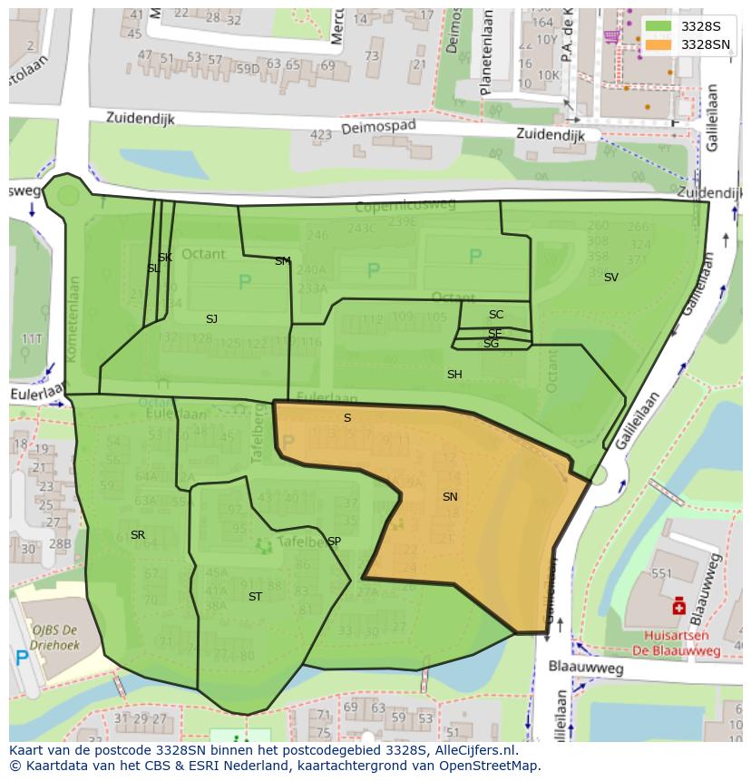 Afbeelding van het postcodegebied 3328 SN op de kaart.