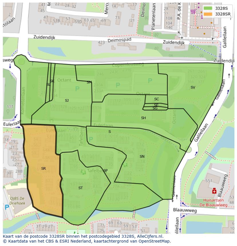 Afbeelding van het postcodegebied 3328 SR op de kaart.