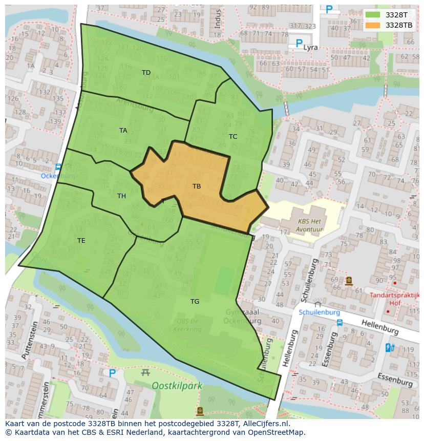 Afbeelding van het postcodegebied 3328 TB op de kaart.