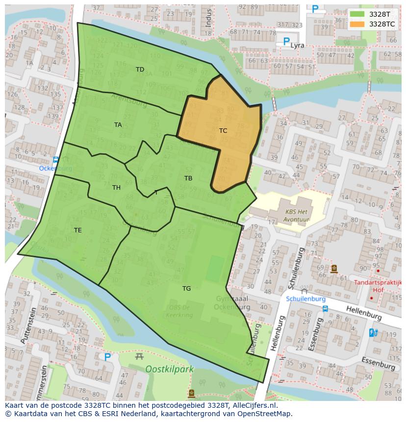 Afbeelding van het postcodegebied 3328 TC op de kaart.