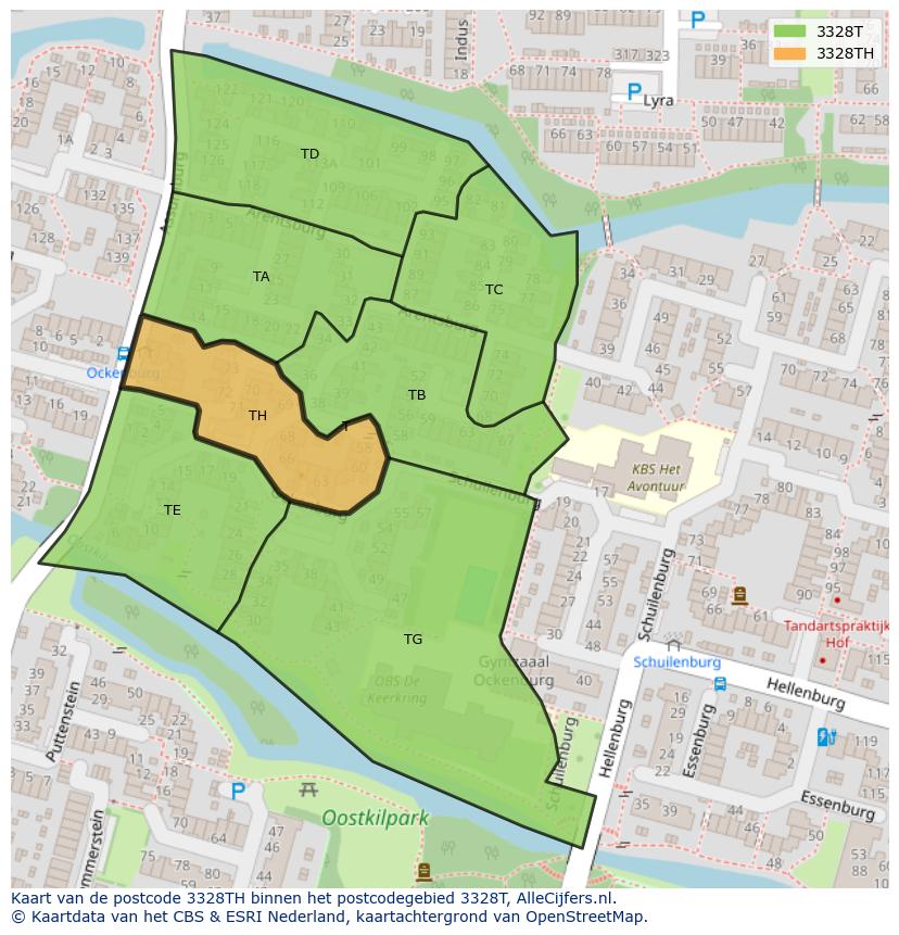 Afbeelding van het postcodegebied 3328 TH op de kaart.
