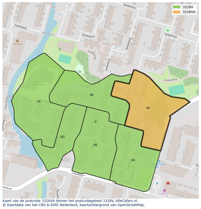 Afbeelding van het postcodegebied 3328 VA op de kaart.