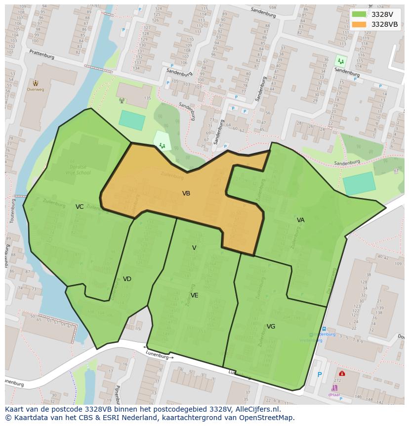 Afbeelding van het postcodegebied 3328 VB op de kaart.