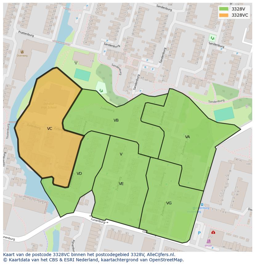 Afbeelding van het postcodegebied 3328 VC op de kaart.