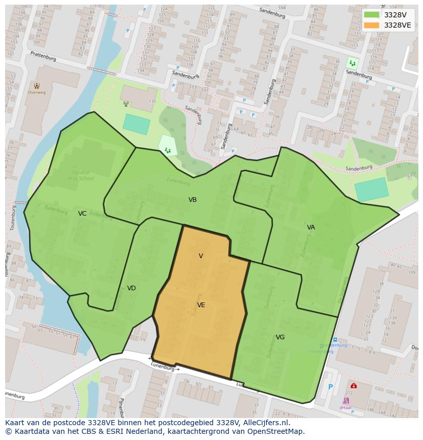 Afbeelding van het postcodegebied 3328 VE op de kaart.