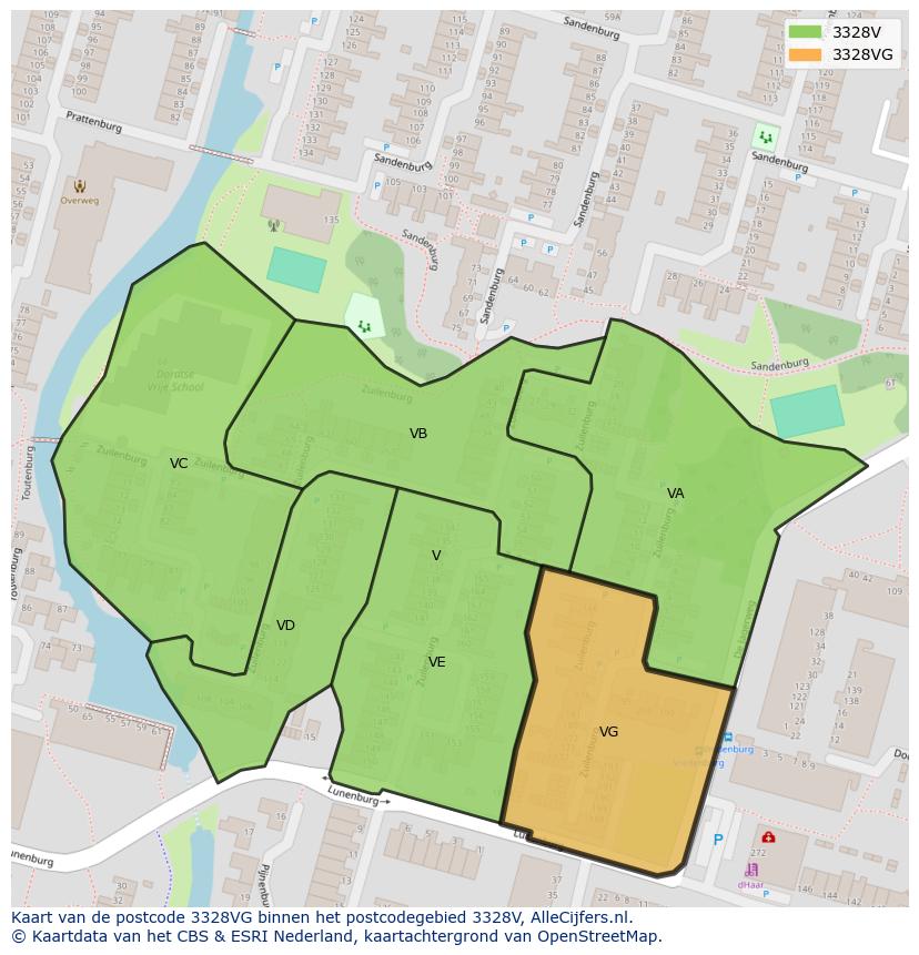 Afbeelding van het postcodegebied 3328 VG op de kaart.
