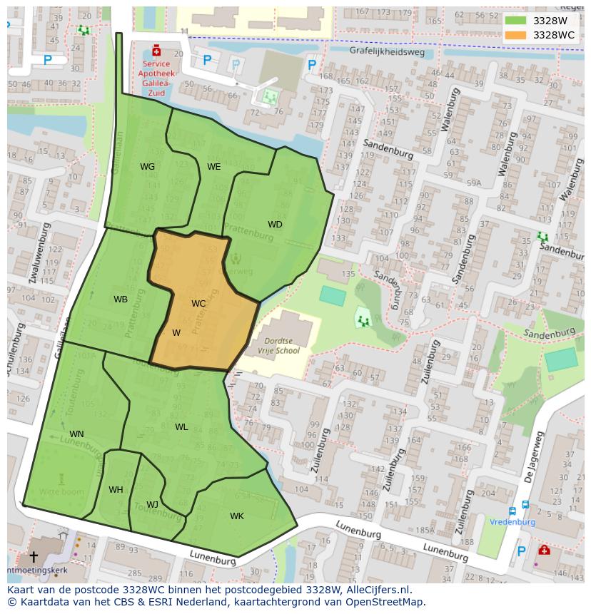 Afbeelding van het postcodegebied 3328 WC op de kaart.