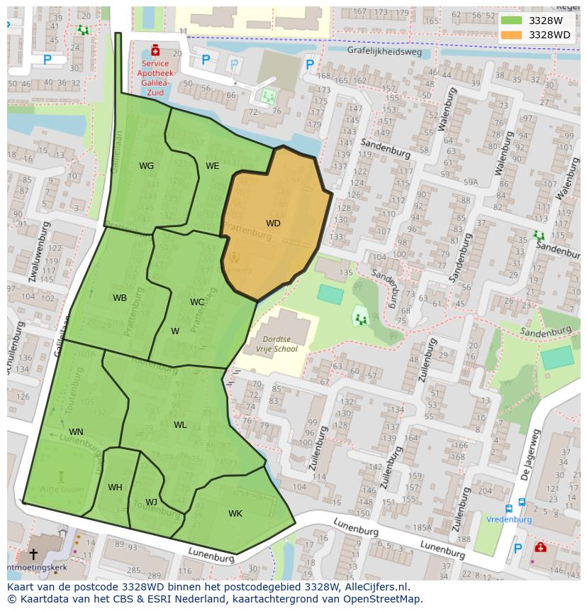 Afbeelding van het postcodegebied 3328 WD op de kaart.
