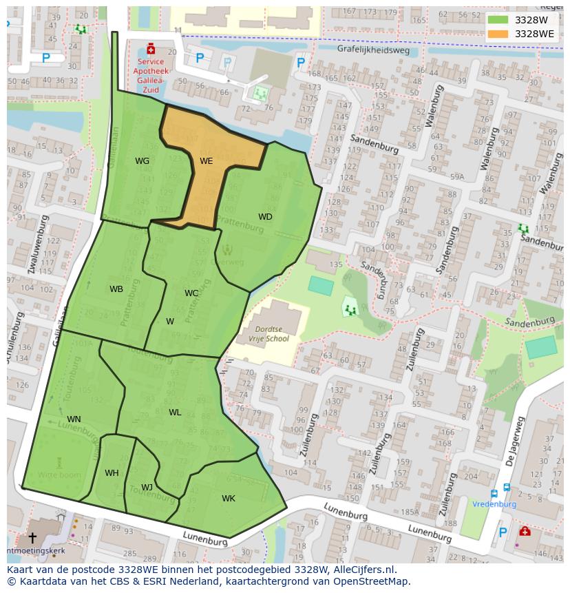 Afbeelding van het postcodegebied 3328 WE op de kaart.