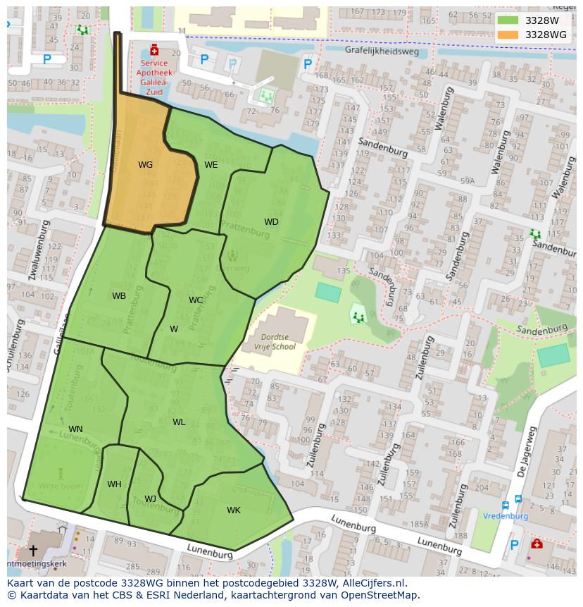Afbeelding van het postcodegebied 3328 WG op de kaart.