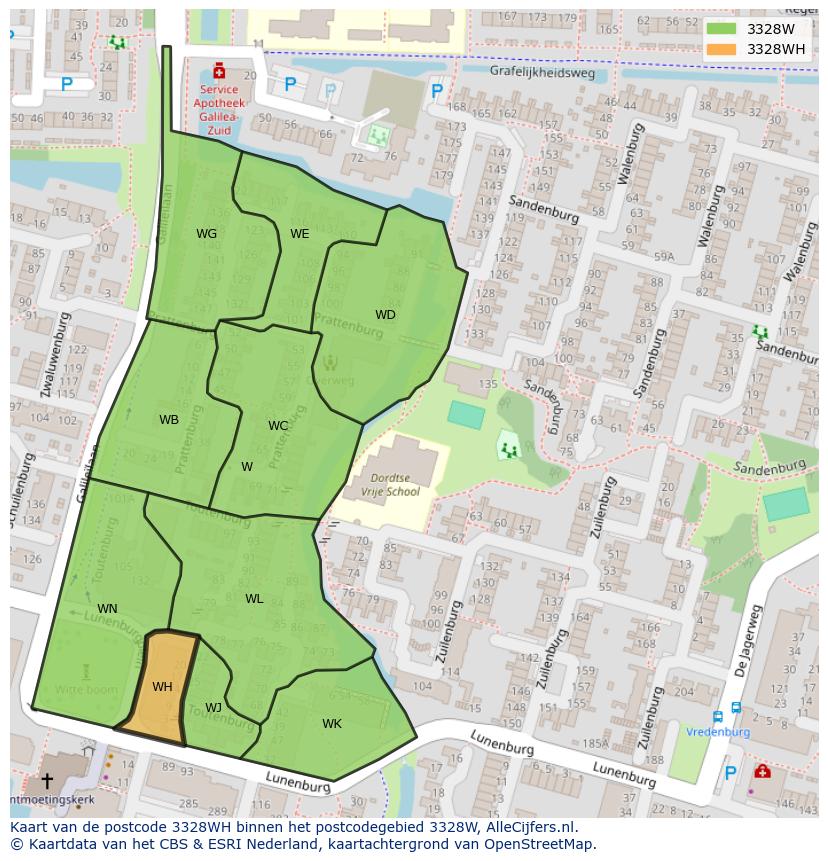 Afbeelding van het postcodegebied 3328 WH op de kaart.