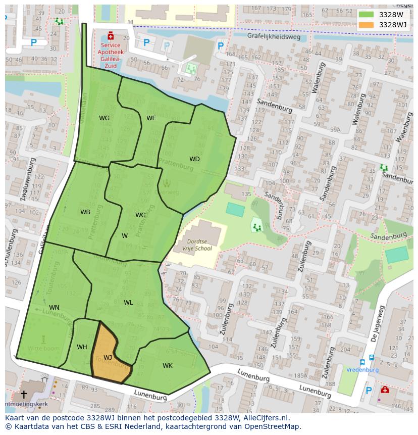 Afbeelding van het postcodegebied 3328 WJ op de kaart.