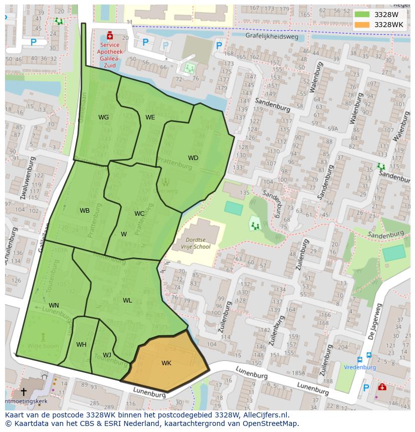 Afbeelding van het postcodegebied 3328 WK op de kaart.