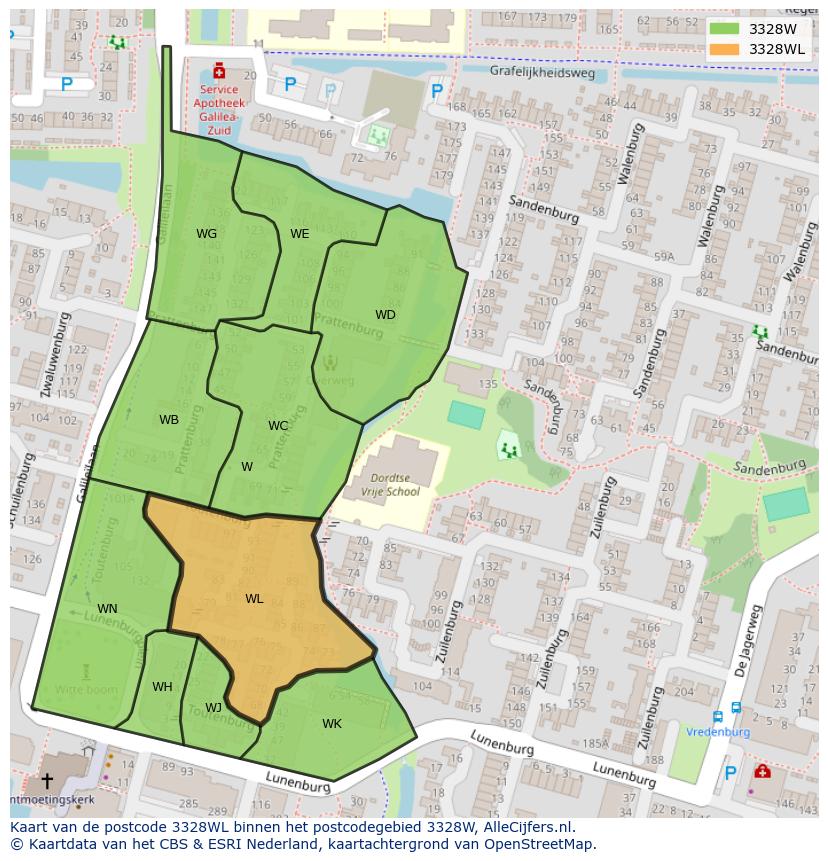 Afbeelding van het postcodegebied 3328 WL op de kaart.