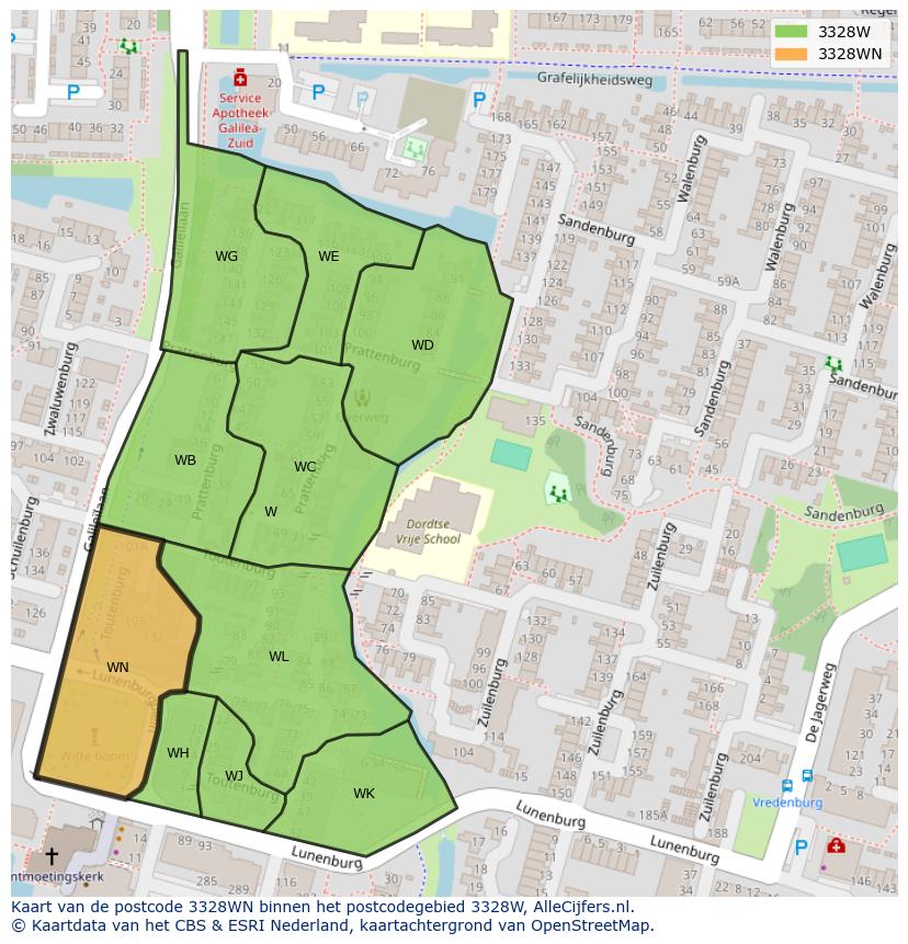 Afbeelding van het postcodegebied 3328 WN op de kaart.