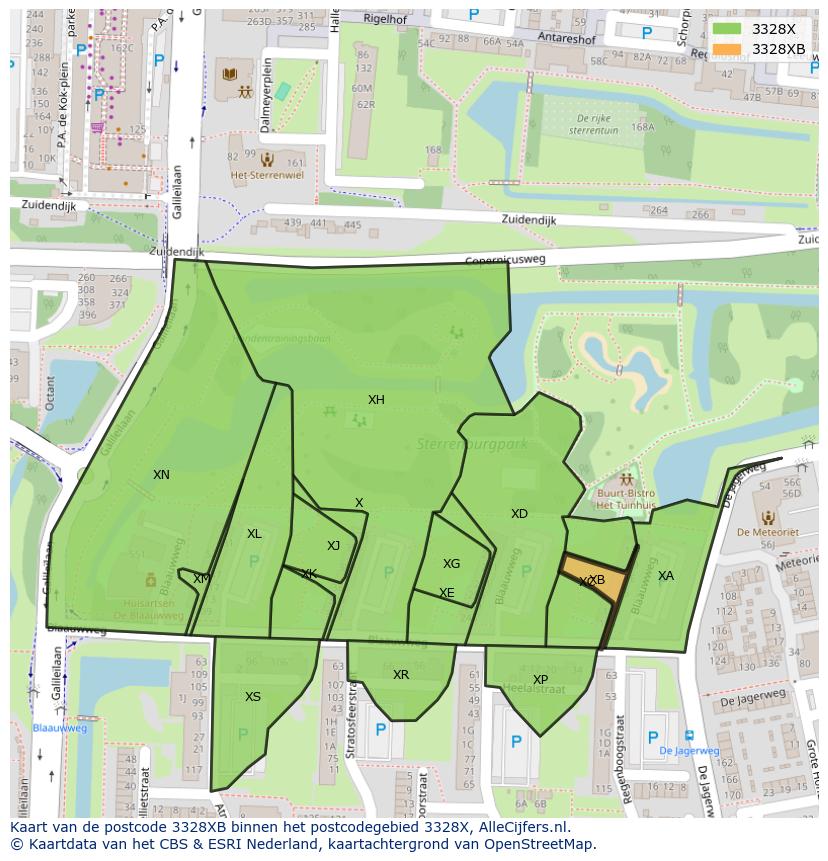 Afbeelding van het postcodegebied 3328 XB op de kaart.