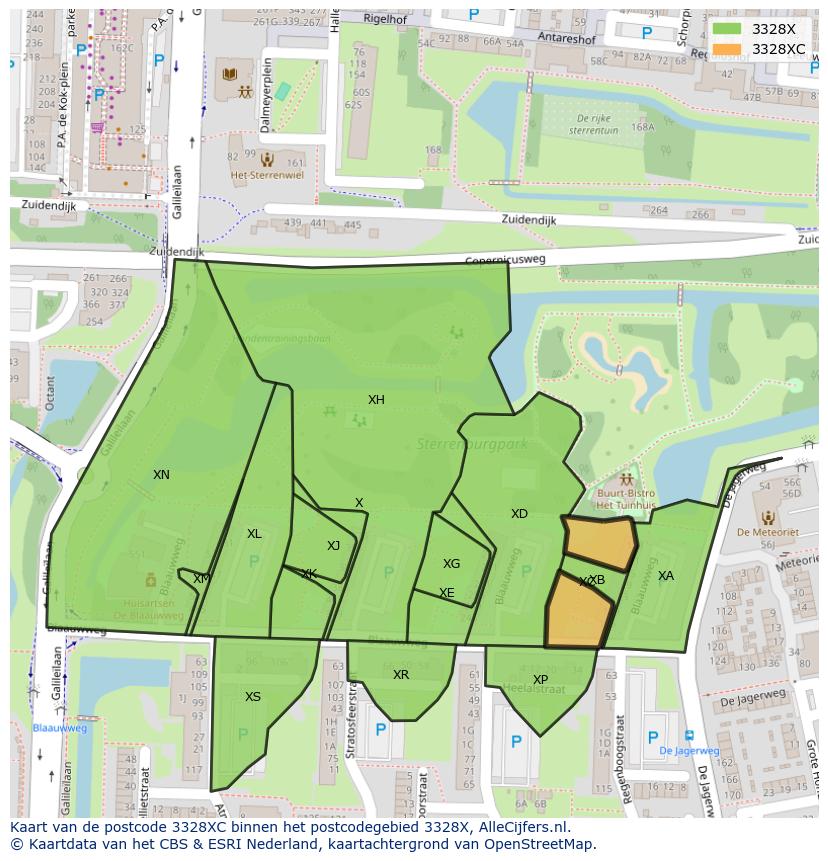 Afbeelding van het postcodegebied 3328 XC op de kaart.