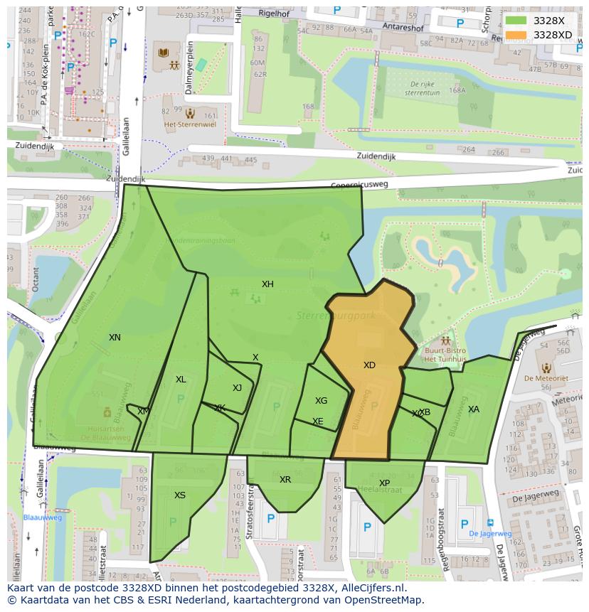 Afbeelding van het postcodegebied 3328 XD op de kaart.