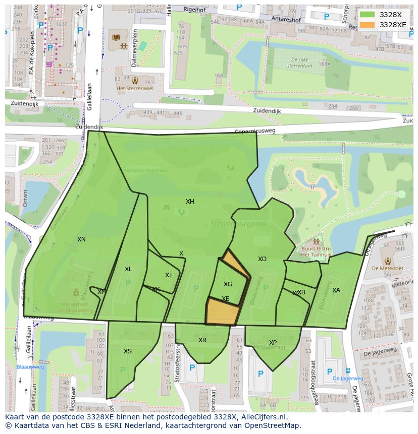 Afbeelding van het postcodegebied 3328 XE op de kaart.