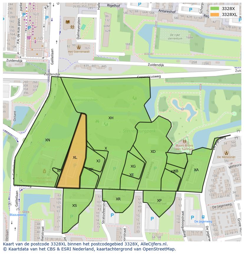 Afbeelding van het postcodegebied 3328 XL op de kaart.