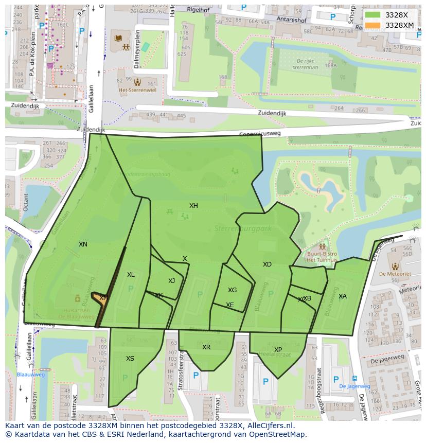 Afbeelding van het postcodegebied 3328 XM op de kaart.