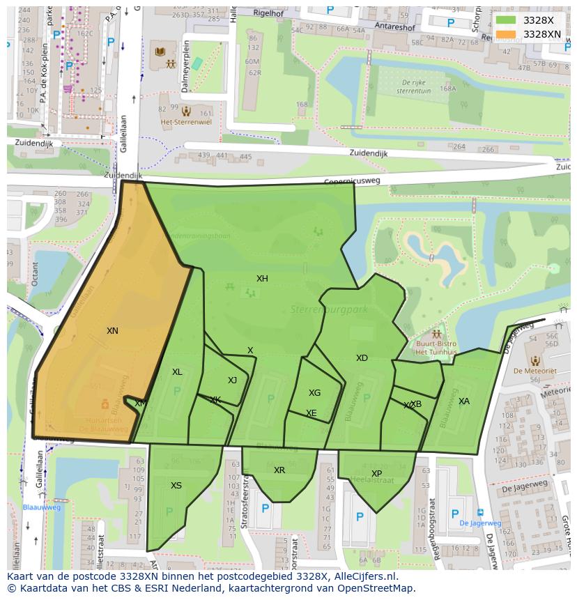 Afbeelding van het postcodegebied 3328 XN op de kaart.