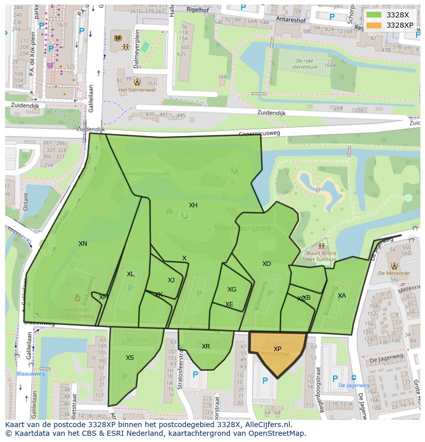 Afbeelding van het postcodegebied 3328 XP op de kaart.