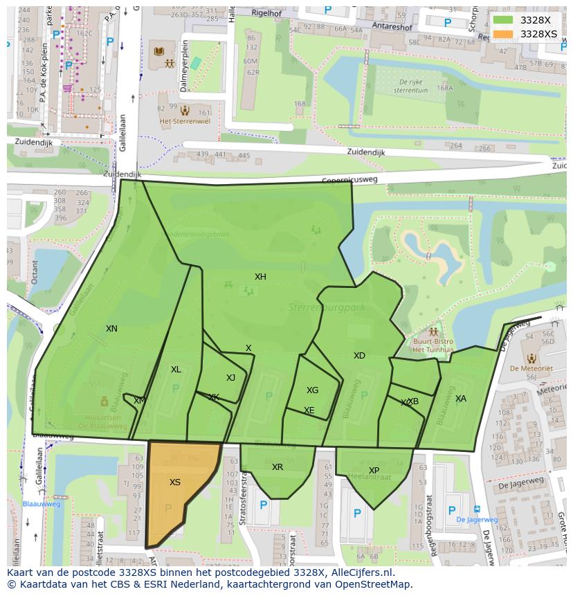 Afbeelding van het postcodegebied 3328 XS op de kaart.