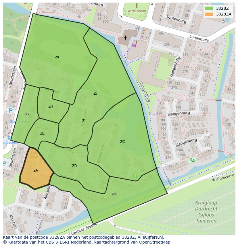 Afbeelding van het postcodegebied 3328 ZA op de kaart.