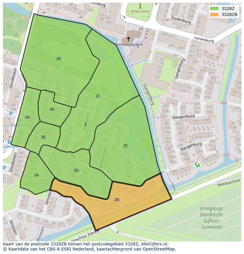 Afbeelding van het postcodegebied 3328 ZB op de kaart.