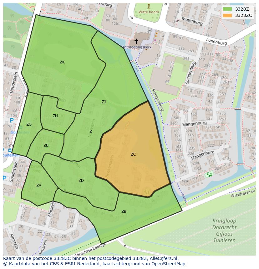 Afbeelding van het postcodegebied 3328 ZC op de kaart.