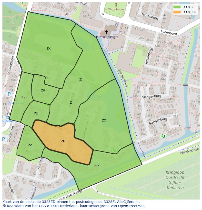 Afbeelding van het postcodegebied 3328 ZD op de kaart.