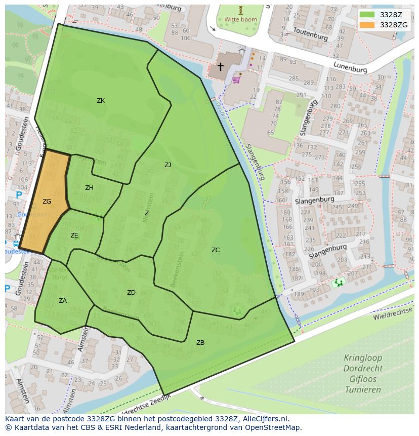 Afbeelding van het postcodegebied 3328 ZG op de kaart.