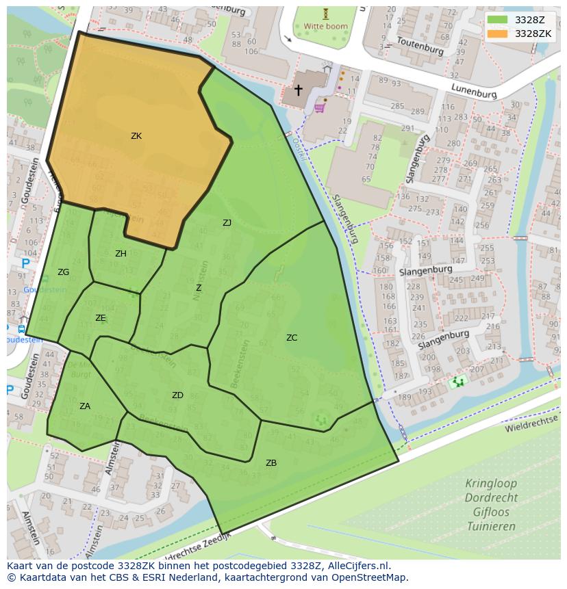 Afbeelding van het postcodegebied 3328 ZK op de kaart.
