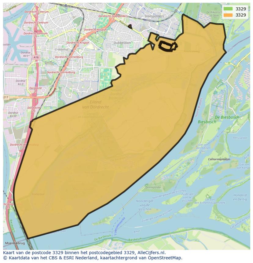 Afbeelding van het postcodegebied 3329 op de kaart.