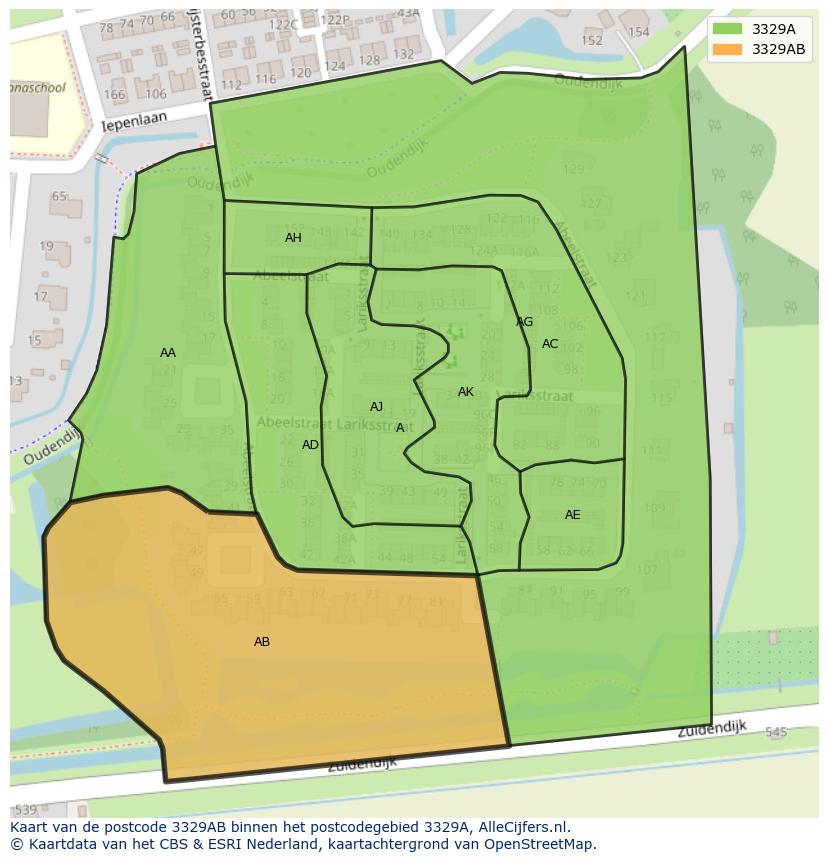 Afbeelding van het postcodegebied 3329 AB op de kaart.