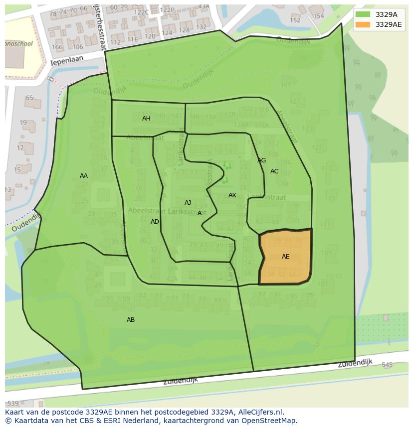Afbeelding van het postcodegebied 3329 AE op de kaart.