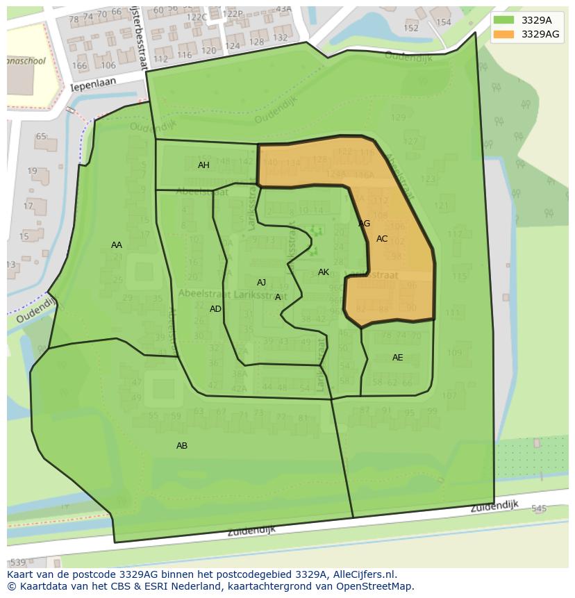 Afbeelding van het postcodegebied 3329 AG op de kaart.