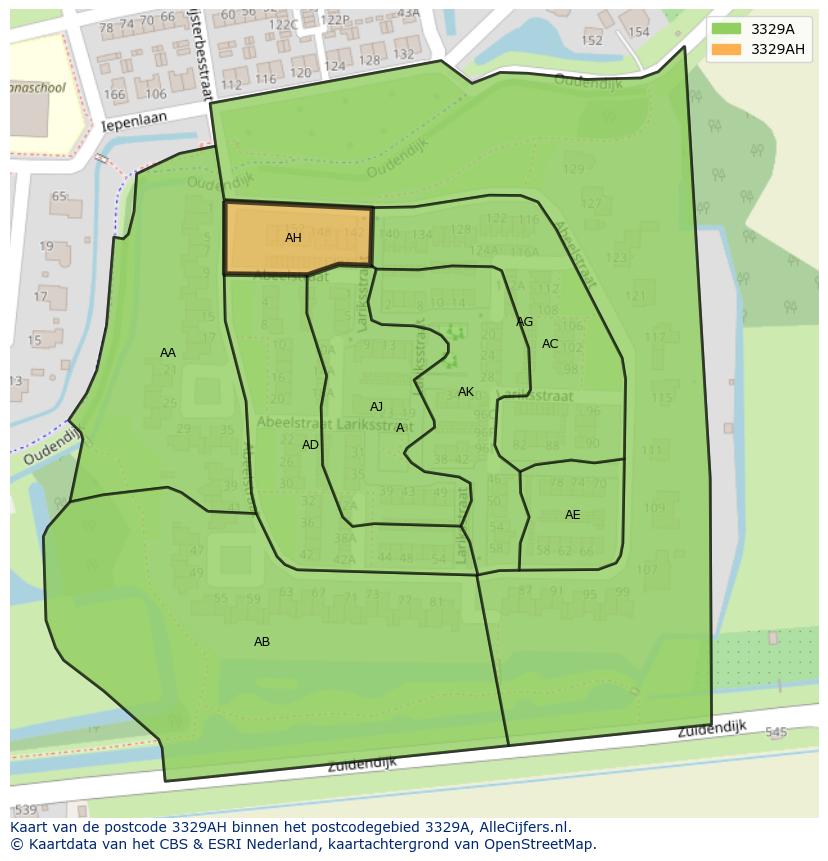 Afbeelding van het postcodegebied 3329 AH op de kaart.