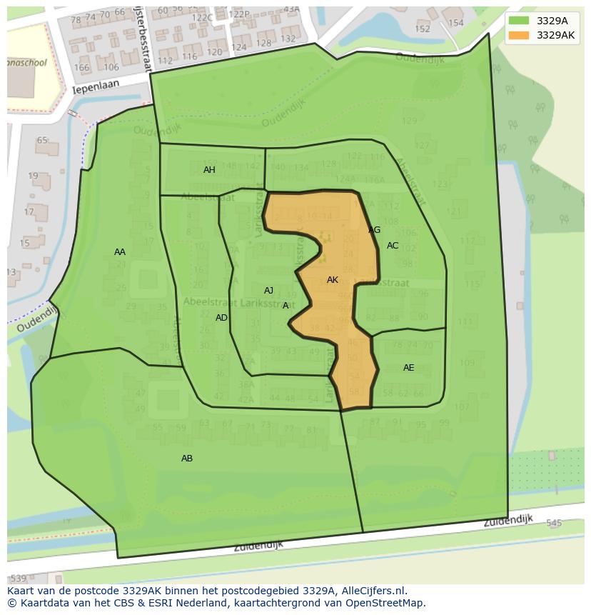 Afbeelding van het postcodegebied 3329 AK op de kaart.